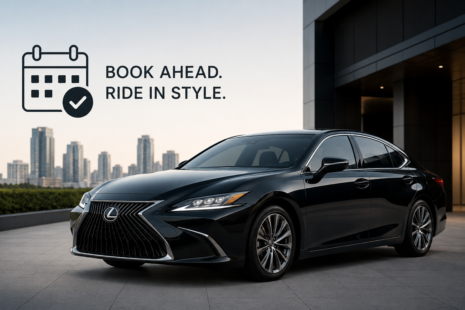 Black Lexus luxury sedan representing the best limo booking timeline for 2026, highlighting the importance of reserving luxury transportation early for weddings, corporate events, airport transfers, and special occasions.